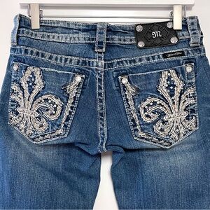 Miss Me Y2K Capri Jeans VTG Blue Wash Bling Pockets Western Cowgirl Size 27 Crop